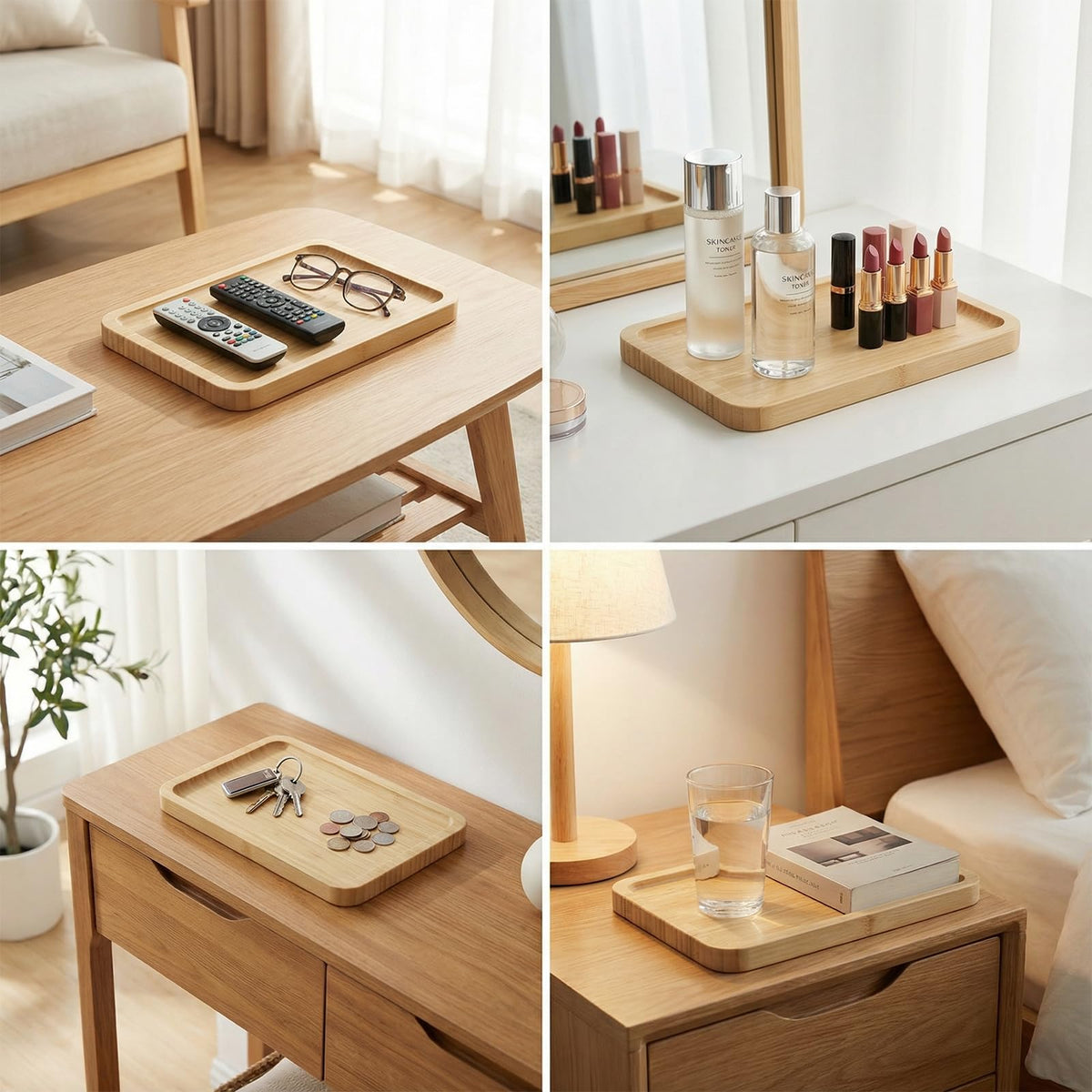 Small Bamboo Tray for Bathroom, 25.5L x 17.5W Centimetres