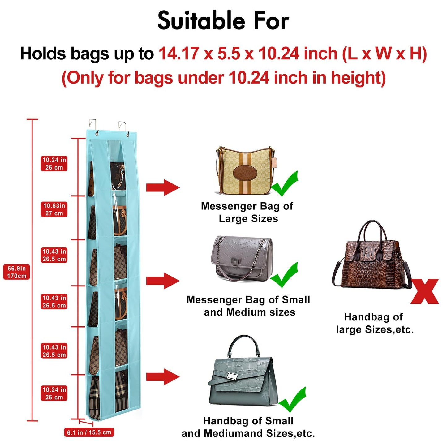 Lirex Over the Door Purse Organizer, Space-Saving Handbag Storage Purse Organizer Clothing Closet Purse Hanger for Scarves, Hats, Legging Organizer