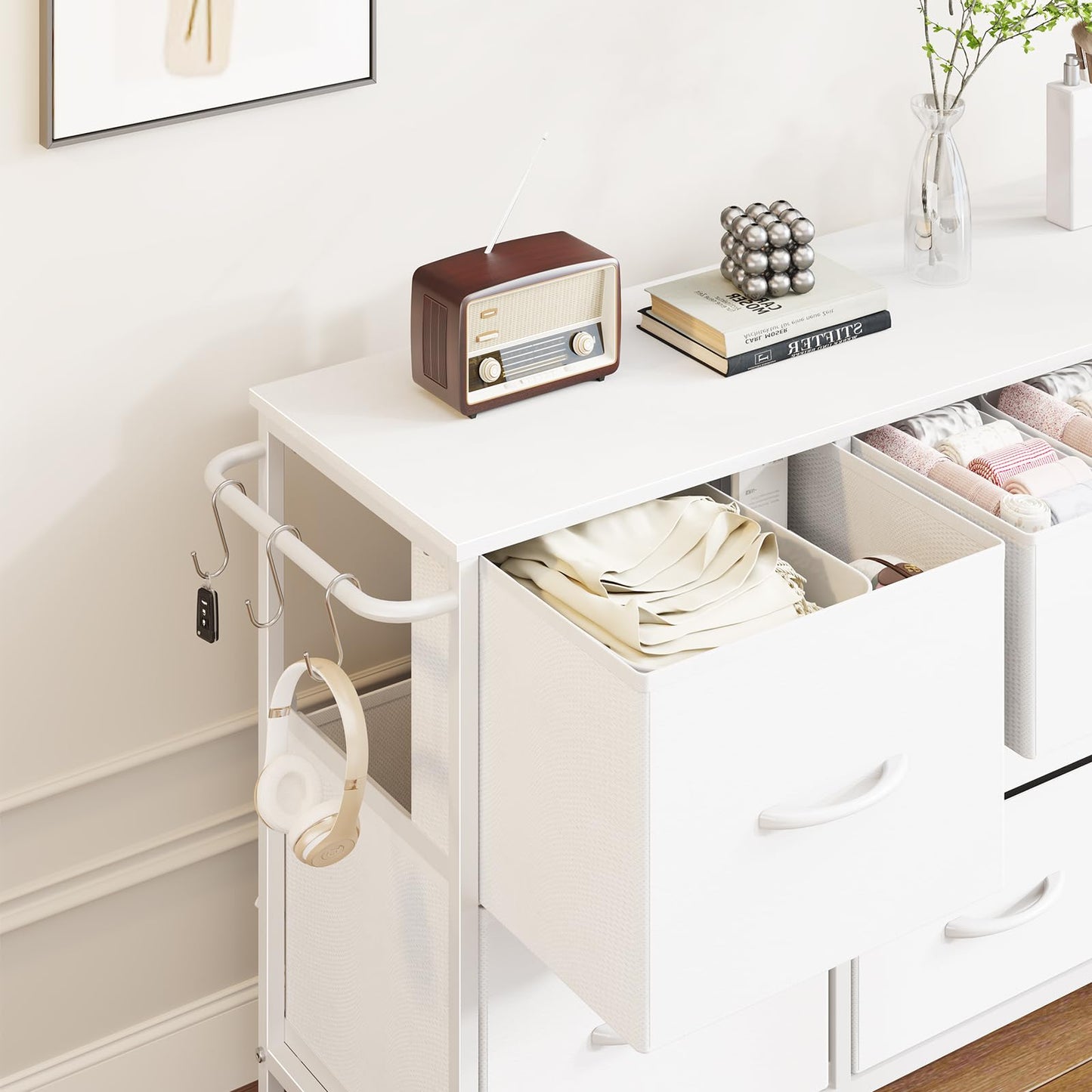 Modern Chest of Drawers 7-Drawer Storage Unit Bedroom White(100x30x55cm)