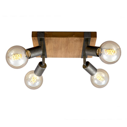 BRILONER - Vintage Ceiling Light Rotatable, 4X E27 Socket, max. 25W, Retro, Wooden Base, spot Lights Ceiling, 4 spot Lights, Ceiling Lights Living