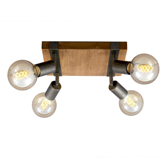 BRILONER - Vintage Ceiling Light Rotatable, 4X E27 Socket, max. 25W, Retro, Wooden Base, spot Lights Ceiling, 4 spot Lights, Ceiling Lights Living