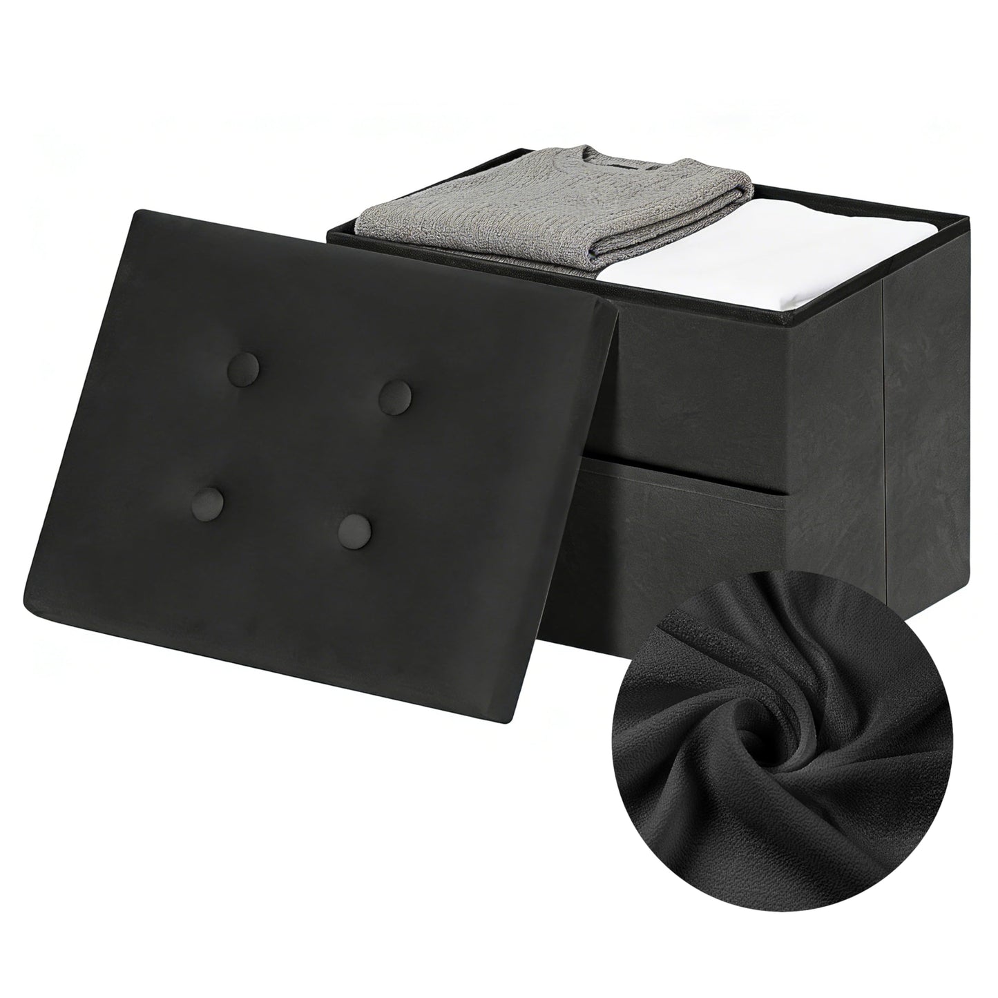 ZOESTORAGE Ottoman Storage,Small Black Ottoman Storage Box,Ideal for Living Room,Bedroom,Dorm,40 x 30 x 30 cm,Black