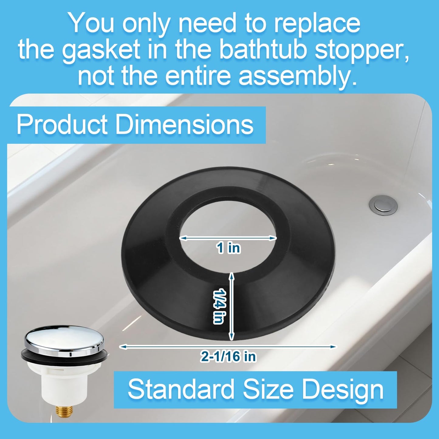 10pcs Tub Stopper Gasket, 2-1/16 Inch/5.23cm x 1 In/2.54cm x 1/4 In/0.64cm Silicone Bath Plug Drain Seal O Ring Bathtub Stopper Rubber Seal Washer