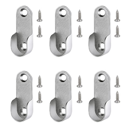 6-Piece Zinc Alloy Oval Wardrobe Hanging Rails Fittings - Easy Installation or Removal for Shower Curtain Closet Silver