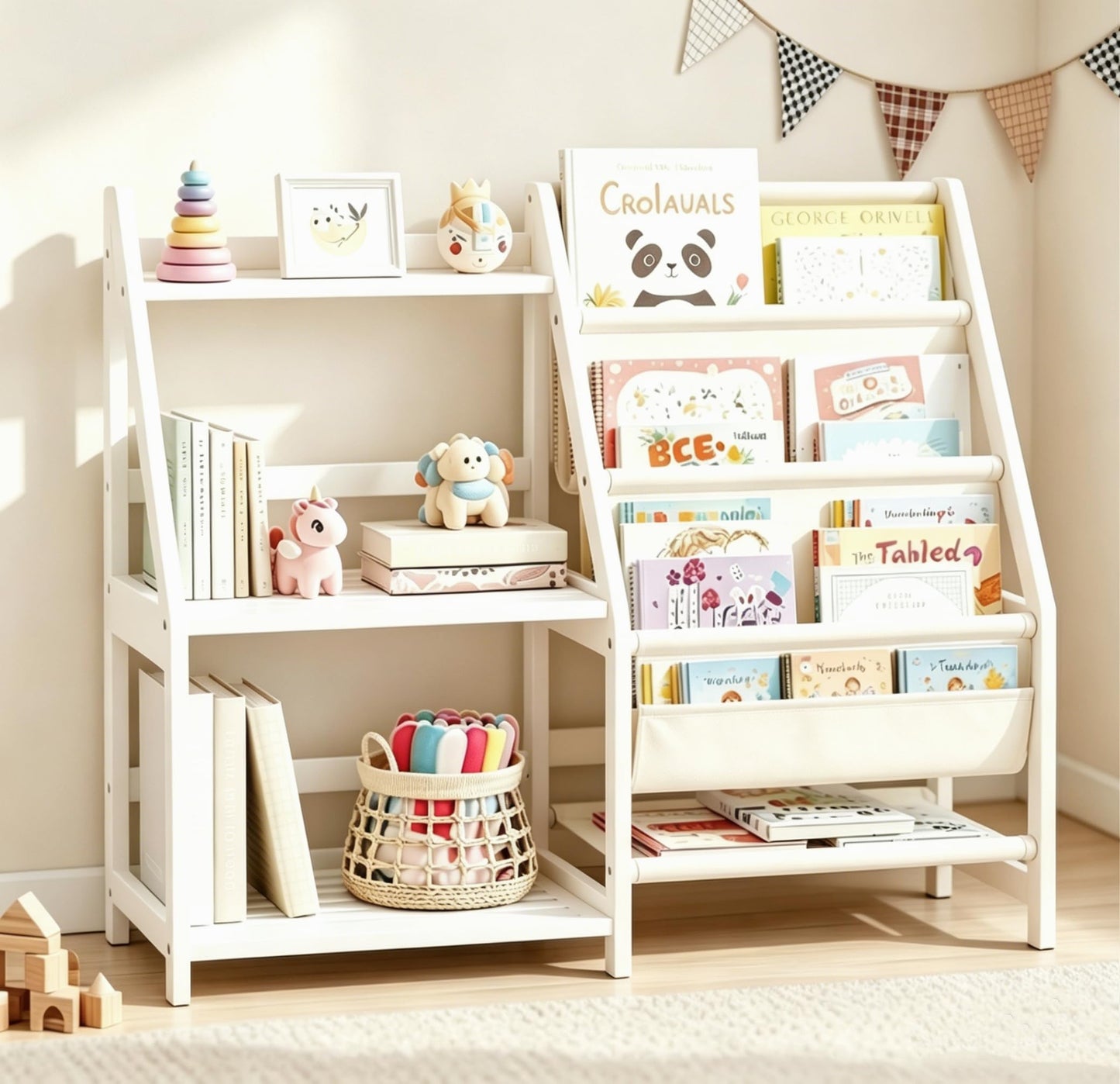 BAMBANG Kids Bookshelf and Toy Storage, 3 Tier Toddler Book Shelf, Montessori Bookshelf Baby Bookcase for Nursery, Bedroom, Playroom