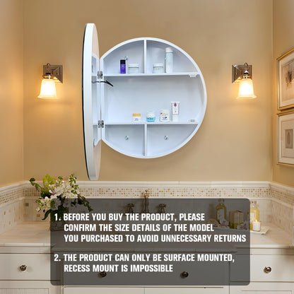 Janboe 51cm Round Mirror Cabinet with Lights,with Defogger,Dimmable,Anti-Fog,3 Colors,White