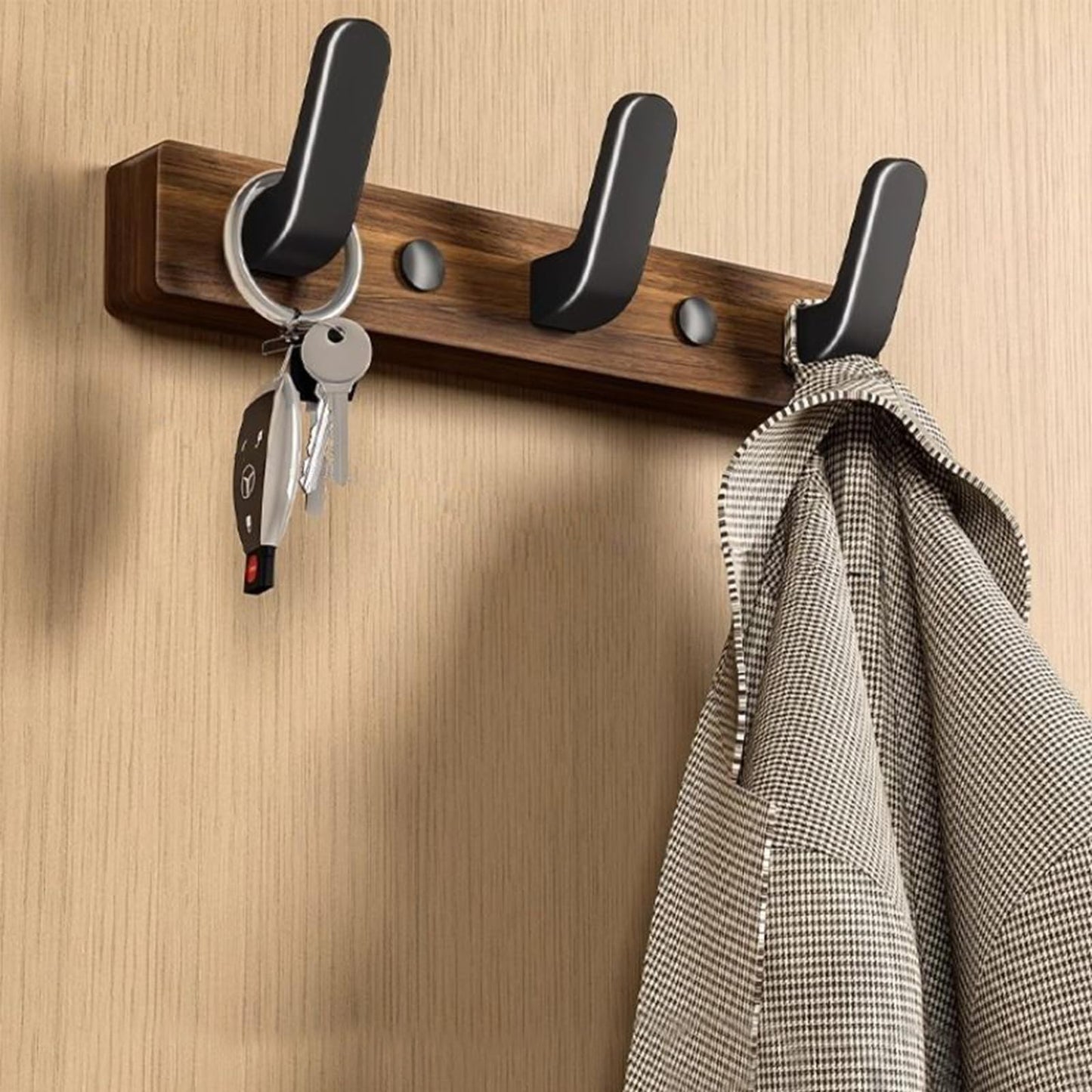 Lxoraziy Wall-Mounted Coat Rack - Walnut Coat Rack Hook, Heavy Duty Wooden Wall Coat Hanger with 3 Coat Hooks for Hanging Coats, Hats, Clothing
