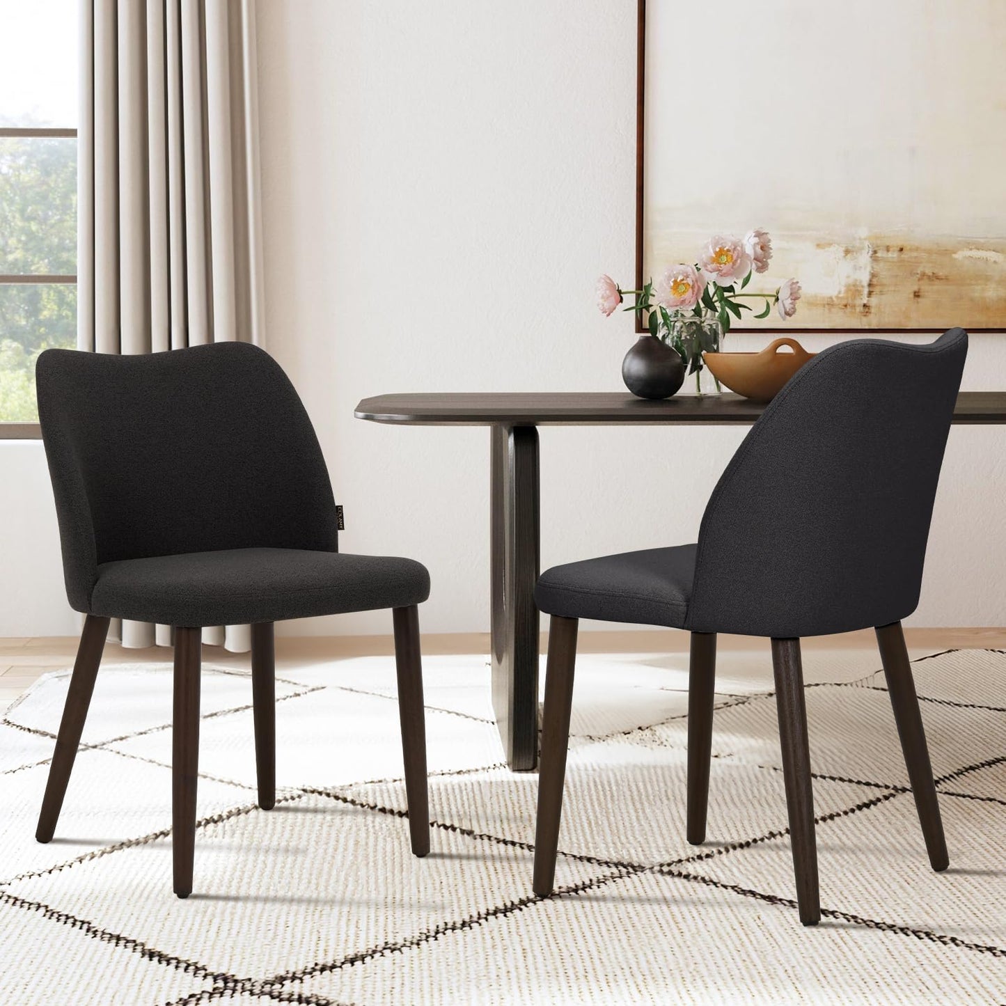 COLAMY Upholstered Dining Chairs, Modern Fabric Dining Room Kitchen Side Chair with Padded Seat and Wood Legs for Restaurant/Cafe,White