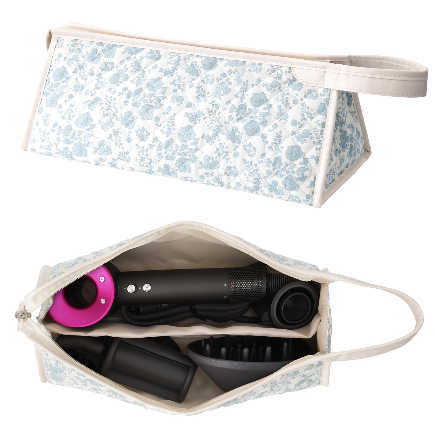 Linpr Travel Organizer Bag Compatible with Dyson Hair Dryer, Flower Blue