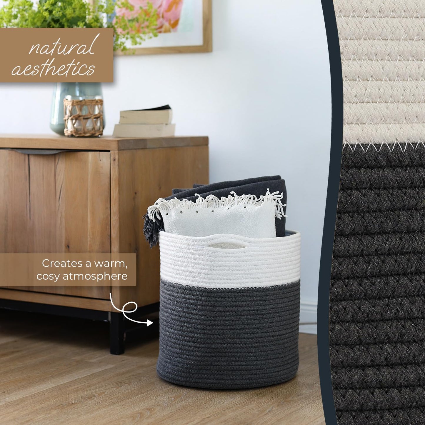HMF Storage Basket with Hidden Handles, Round Basket Fits Kallax | 31 x 31 cm | White/Grey