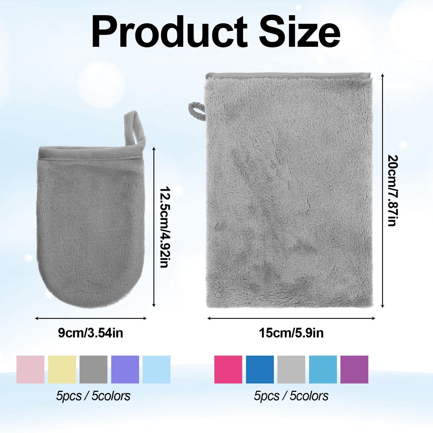XLIUAX 10Piece Terry Wash Mitts, Microfiber Washcloths for Face and Body, Coral Fleece Soft, Absorbent, and Reusable Makeup Remover Gloves