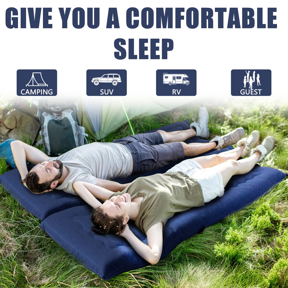 MAXYOYO Portable Foldable Futon Mattress, Hypoallergenic Fabric and High-Density Foam Mattress Pad with Handle and Zipper for Outdoor Indoor Camping