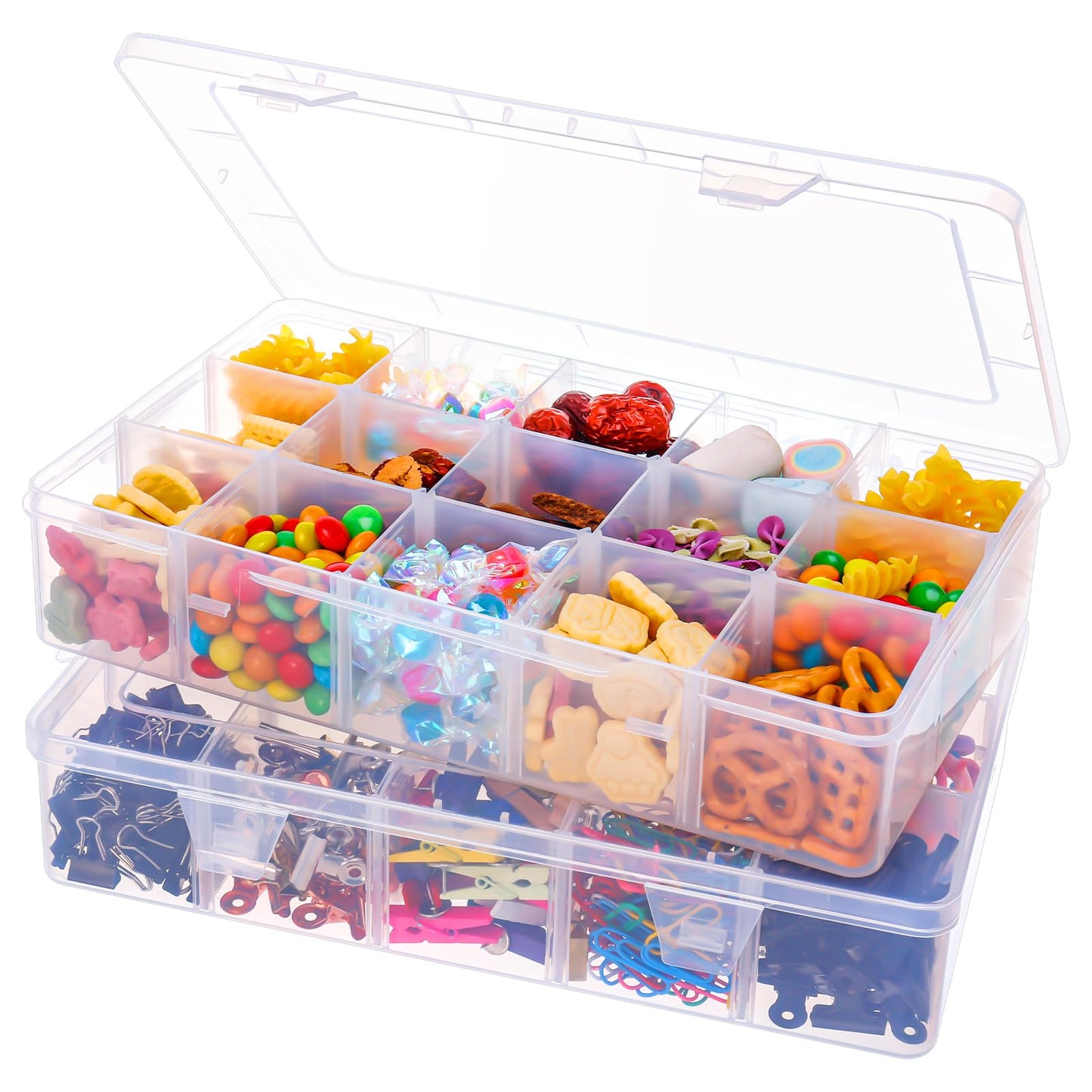 2 PCS Snack Boxes for Kids,Large Snack Box with 12 Removable Grids Compartments,Multi Plastic Snackle Box Organizer Container Storage Box for Jewelry