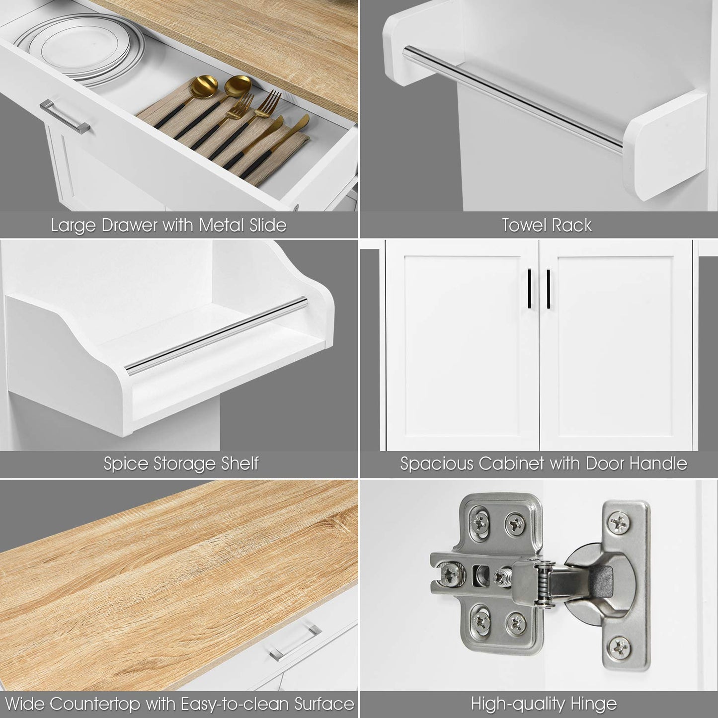 GiantexUK Kitchen Island Cart (White, 116 x 40 x 85 cm)