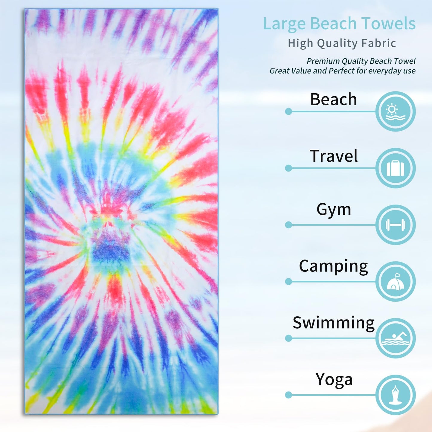 Vorvowry Microfibre Beach Towels for Adults Women Men Extra Large Lightweight Quick Dry Sand Free Travel Towel Double Sided Printing for Swim Sports