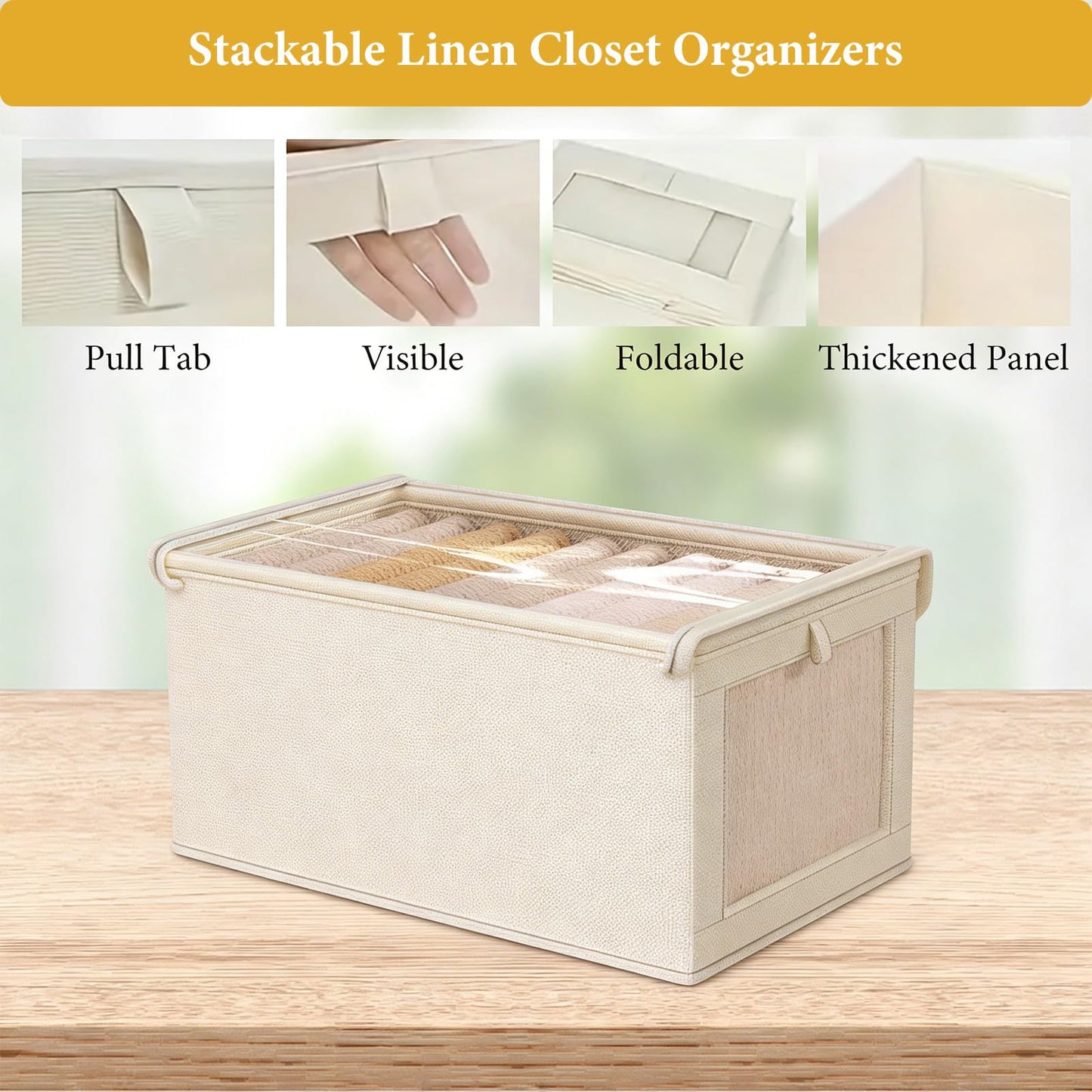 Wardrobe Storage Organizer Foldable – 6 Pcs Drawer Organizer Clothes Storage Boxes with Lids & Clear Window