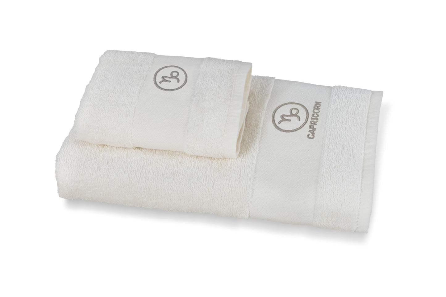 zer0bed Zodiac Zodiac Bath Towel Set, Set of 2, Face Towel, Guest Towel-Bidet, 100% Cotton, Plain with Embroidery, Capricorn