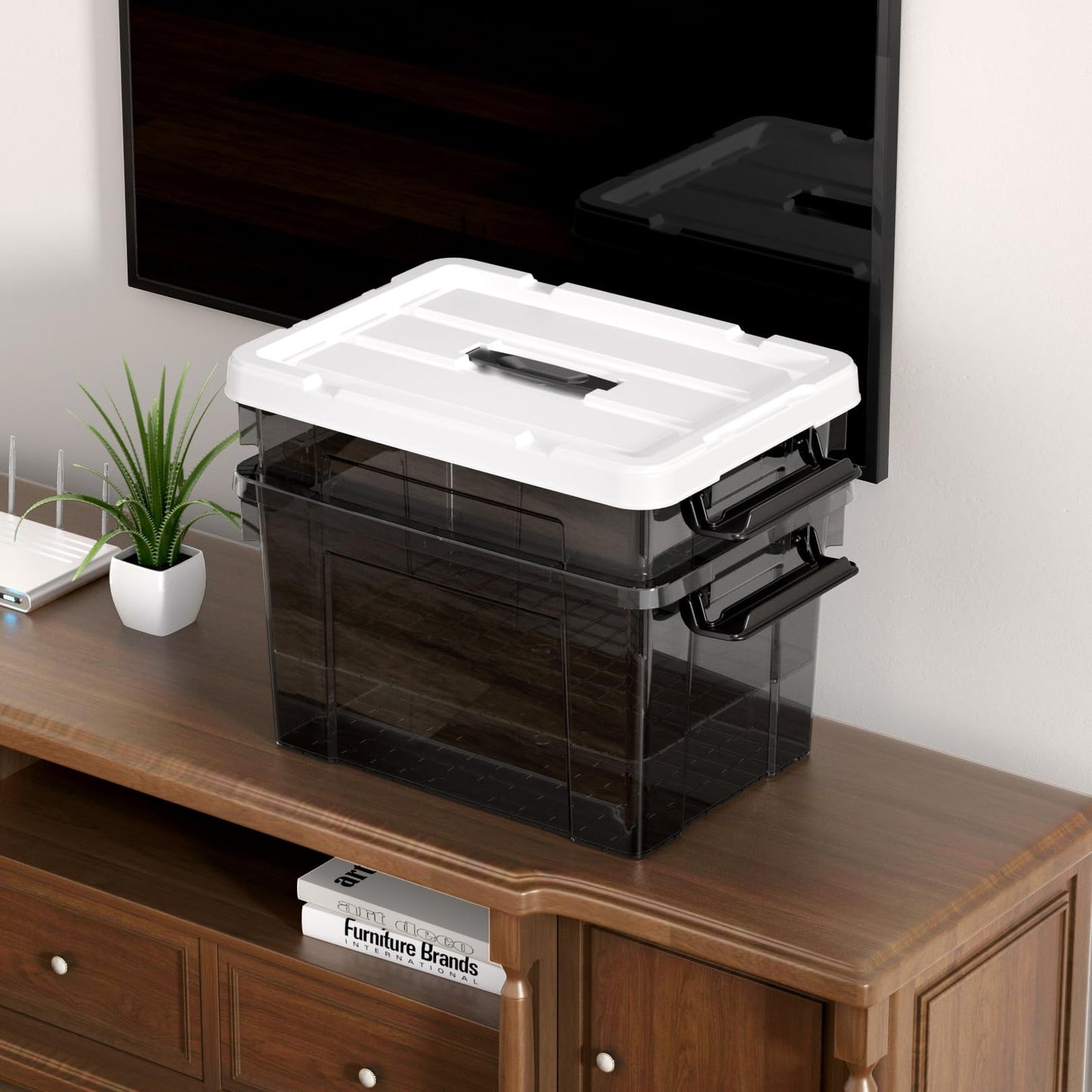 Cetomo 20L*3 Storage Boxes, Carry Plastic Storage Box with Lids, Organizing Container with Handle and Secure Latching Buckles, Stackable, Nestable