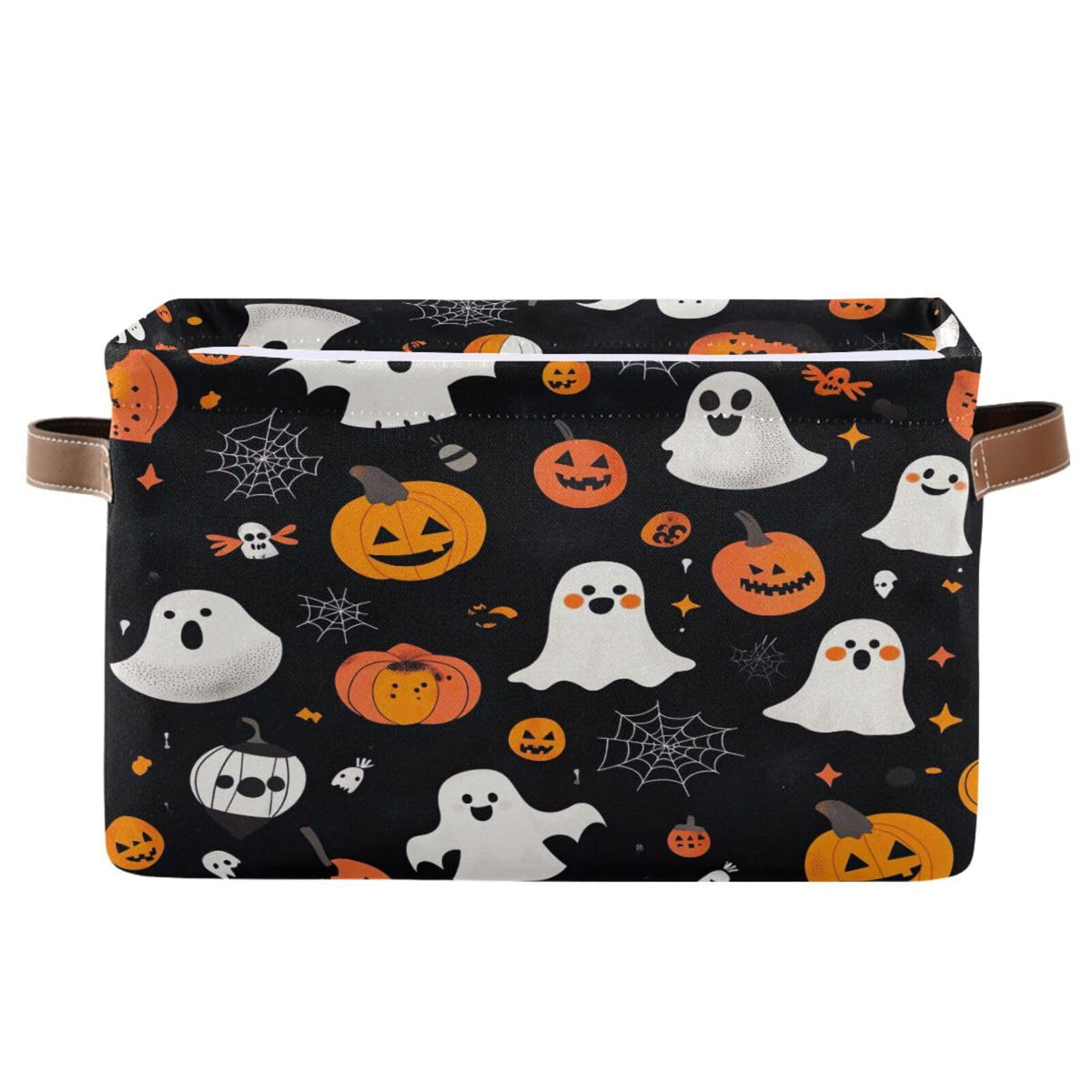 Cgiub Halloween Boo Storage Basket Foldable Halloween Box Fabric Storage Bin with Handles Closet Organiser Boo Basket for Trick-or-Treat, Bedroom