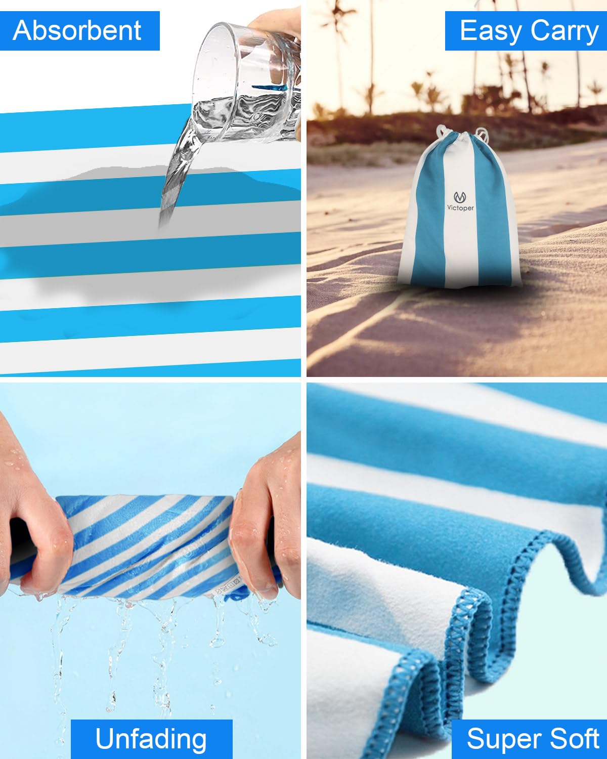 Victoper Microfiber Beach Towel d Rapid Drying Sand Free Soft Compact Lightweight Qualities Beach Towels for Adults Ideal for Swimming Beach Yoga