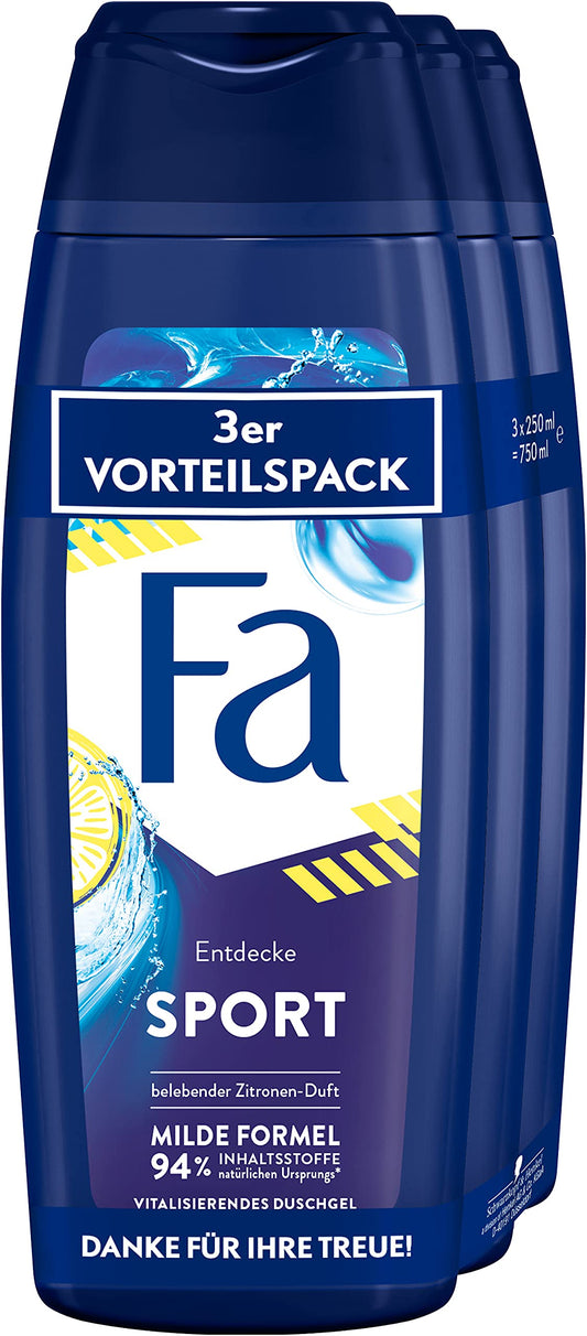 Fa Revitalising Sport Shower Gel with the revitalising fresh scent of green citrus 3, 750 ml