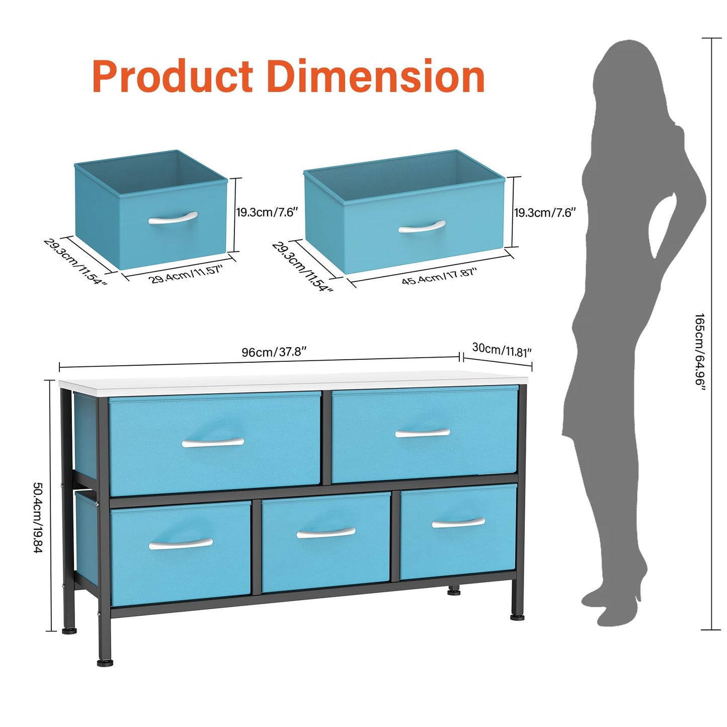 Feonase Bedroom Chest of Drawers, 5 Fabric Drawers Dresser with Metal Frame and MDF Top Board, Modern Storage Unit for Bedroom Living room, Entryway