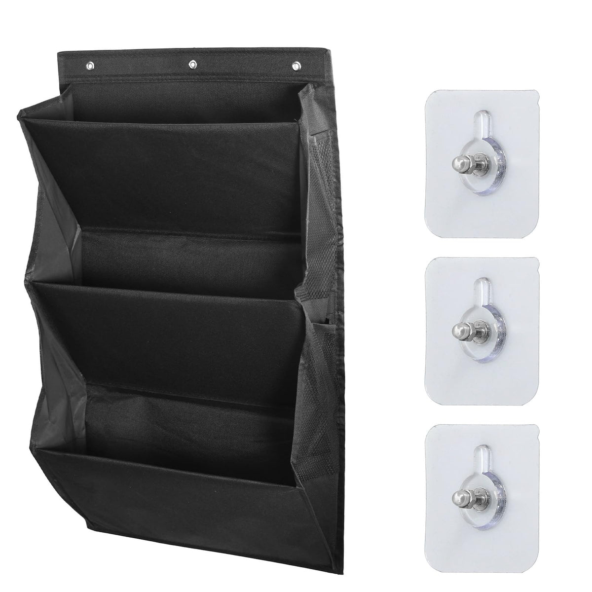 Godneei Hanging Shoe Storage with 3 Large Compartments & 4 Mesh Pockets, Over Door Storage Organizer for RV, Space-Saving Black