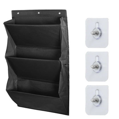 Godneei Hanging Shoe Storage with 3 Large Compartments & 4 Mesh Pockets, Over Door Storage Organizer for RV, Space-Saving Black