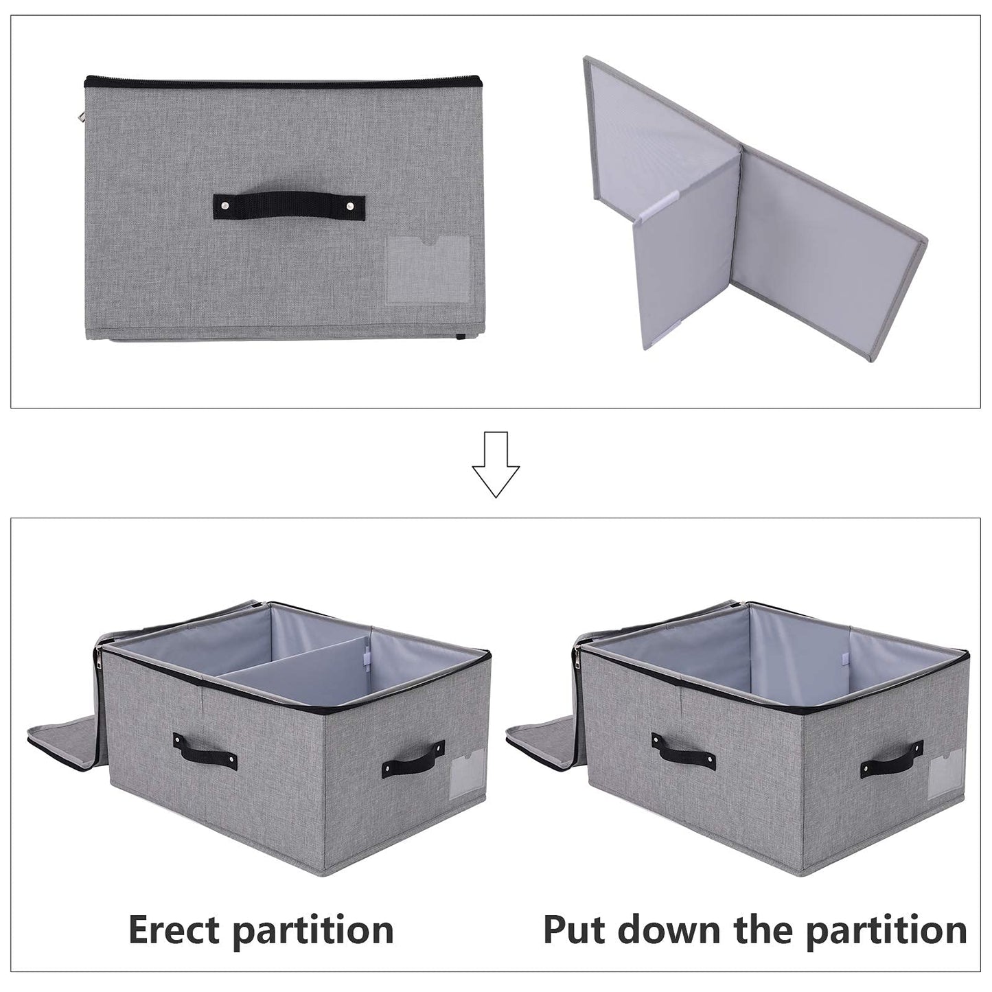 Omygarden Large Storage Bins 52×40×26cm with Zippered Lids, Dark Grey