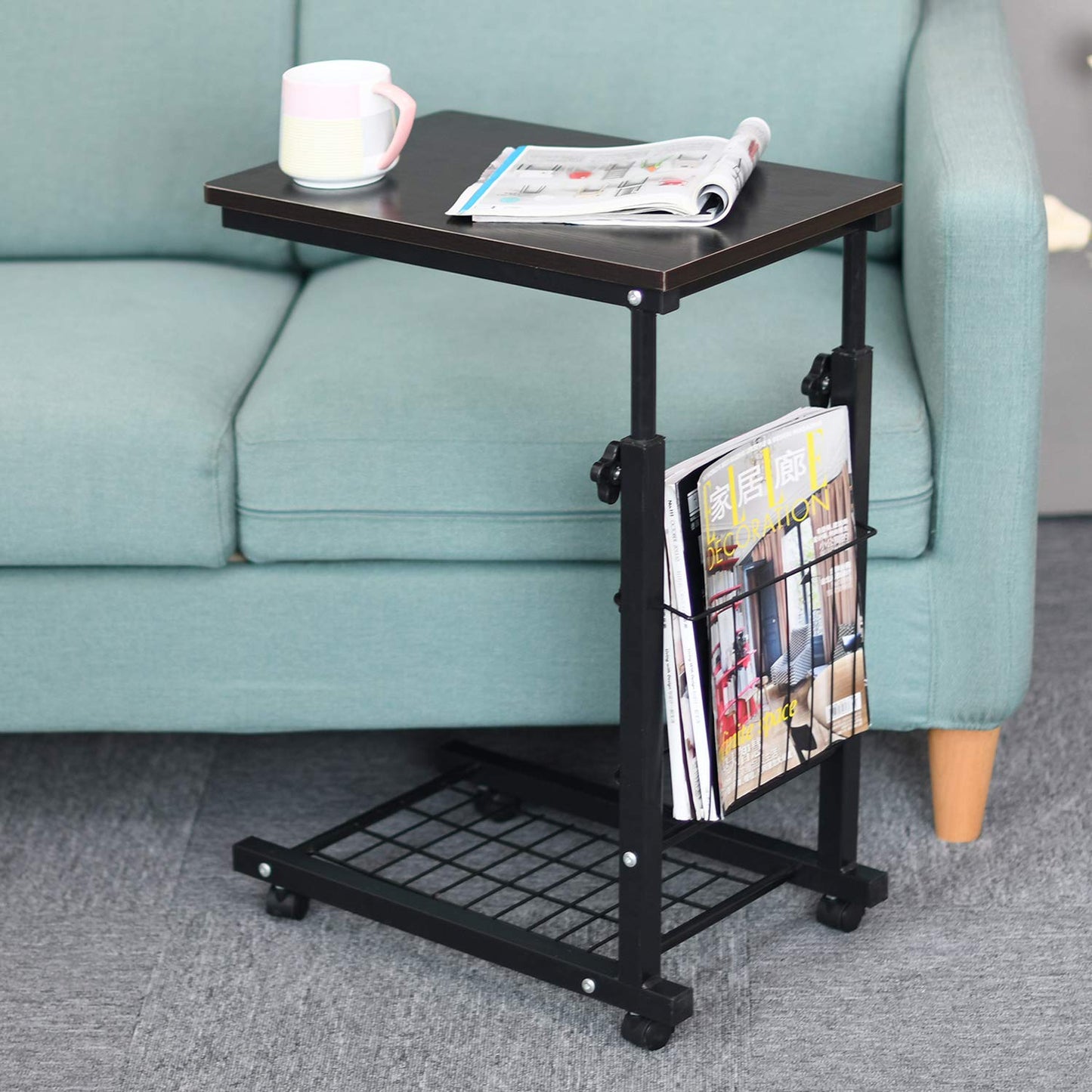 sogesfurniture End Table Sofa Side/Snack/Coffee/Storage/Laptop Trolly Table for Living Room, Bedroom, Balcony, Office, Black BHEU-C6-BK
