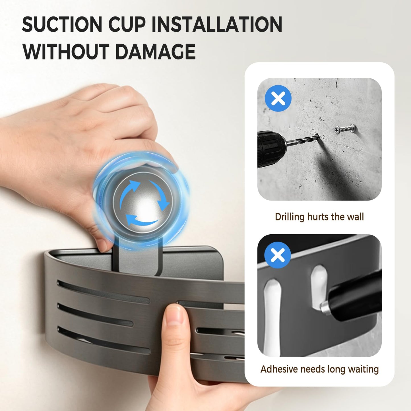 Lekesky Corner Shower Caddy Suction Cup, Shower Shelf No Drilling, Rust Resistant Bathroom Corner Shelves， Removable Shower Rack for Bathroom