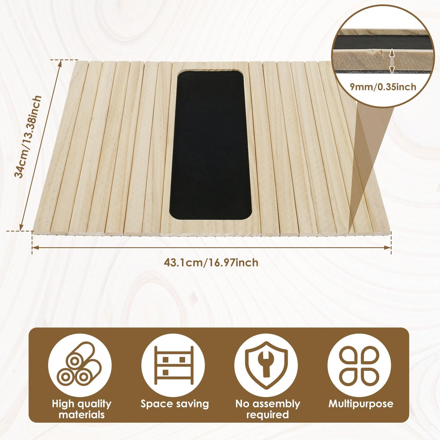 Foldable Sofa Arm Tray - Natural Pine Wood Couch Armrest Table with Non-Slip Fabric Backing Flexible Sofa Armrest Organiser Tray for Drinks, Snacks