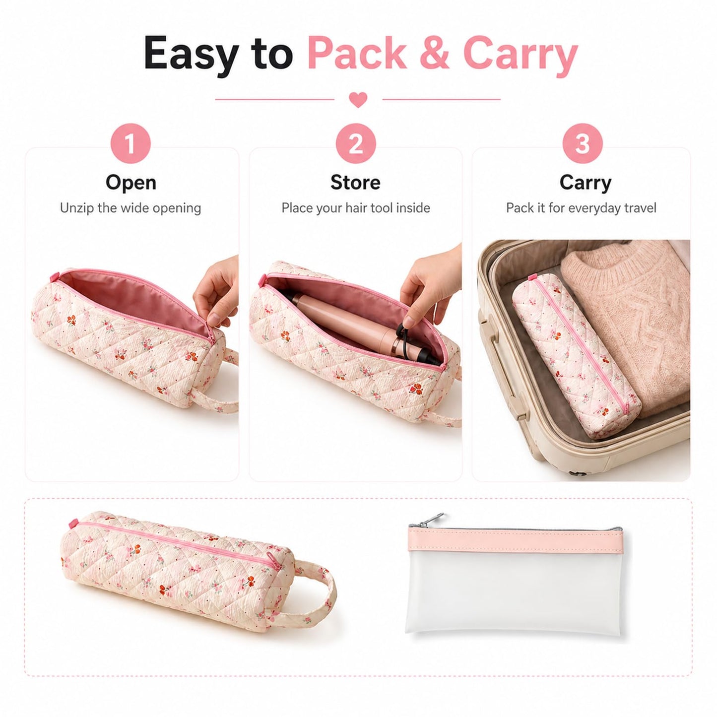 Hair Dryer Bag, Floral Pattern Portable Hair Tool Bag with Storage Bag