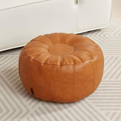 Louis Donné Premium Artisanal Leather Pouffe, Handmade Unstuffed Ottoman Round Pouf Cover, Footstool, Round Pouffe Foot Stool Floor Cushion…