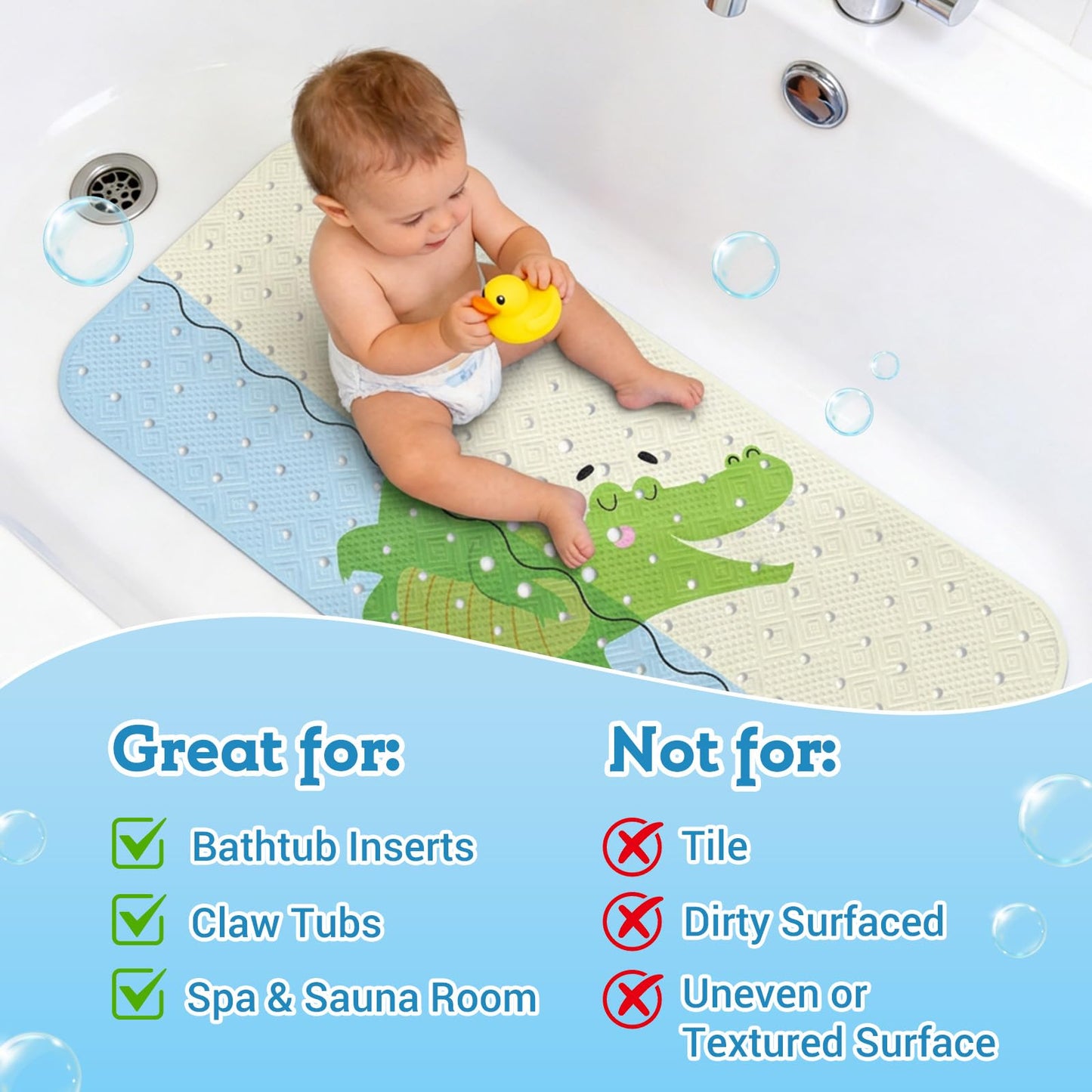 zxevg Baby Bath Mat Non Slip Anti Mould 100x40cm(Crocodile)