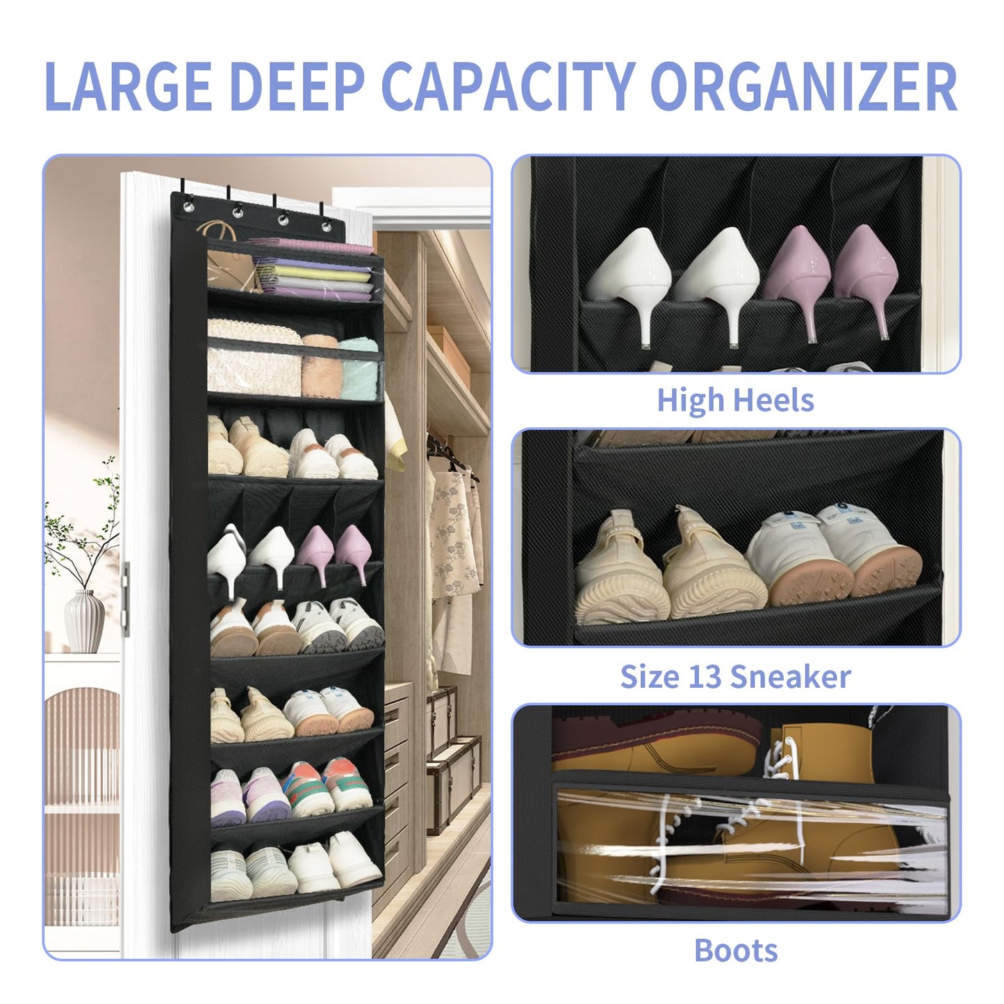 FENTEC Over Door Shoe Storage Organiser, 8 Tier Hanging Shoe Rack Storage
