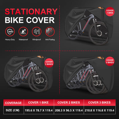 Zettum Bike Cover for 2 Bikes - Stationary Bike Covers for Outside Storage Waterproof Outdoor & Heavy Duty, 600D PU Coating Bicycle Covers for 2 Bikes