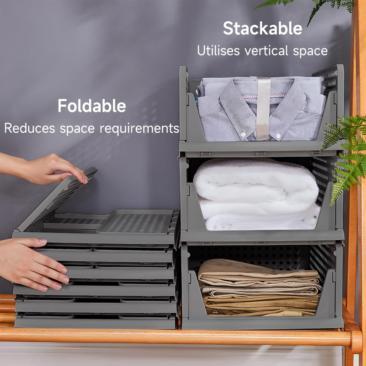 RAIN QUEEN 5 Piece Foldable Wardrobe Storage boxesGray