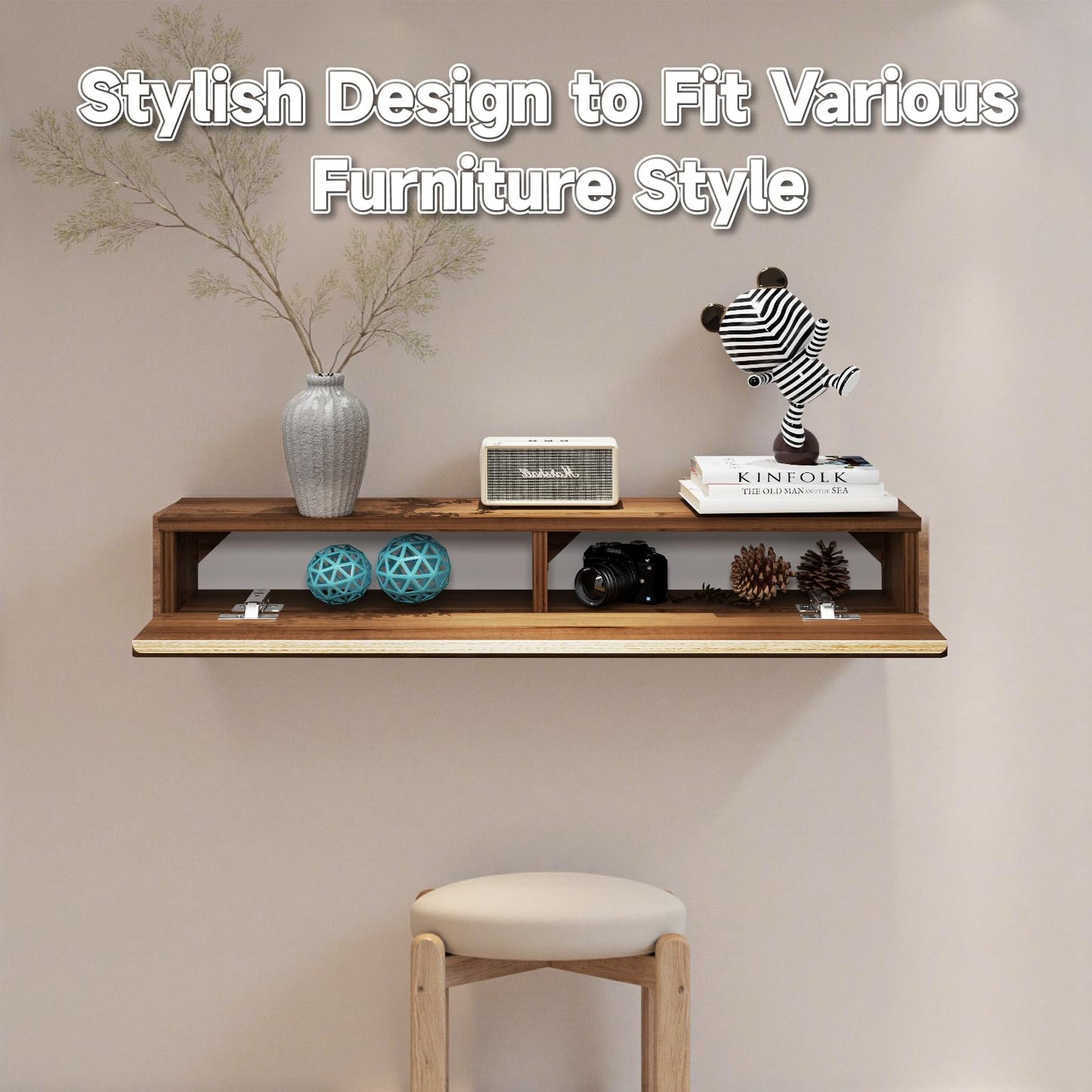 Pmnianhua Floating Solid Wood Console Table, Wall Mounted Narrow Entryway Table with Storage Shelf