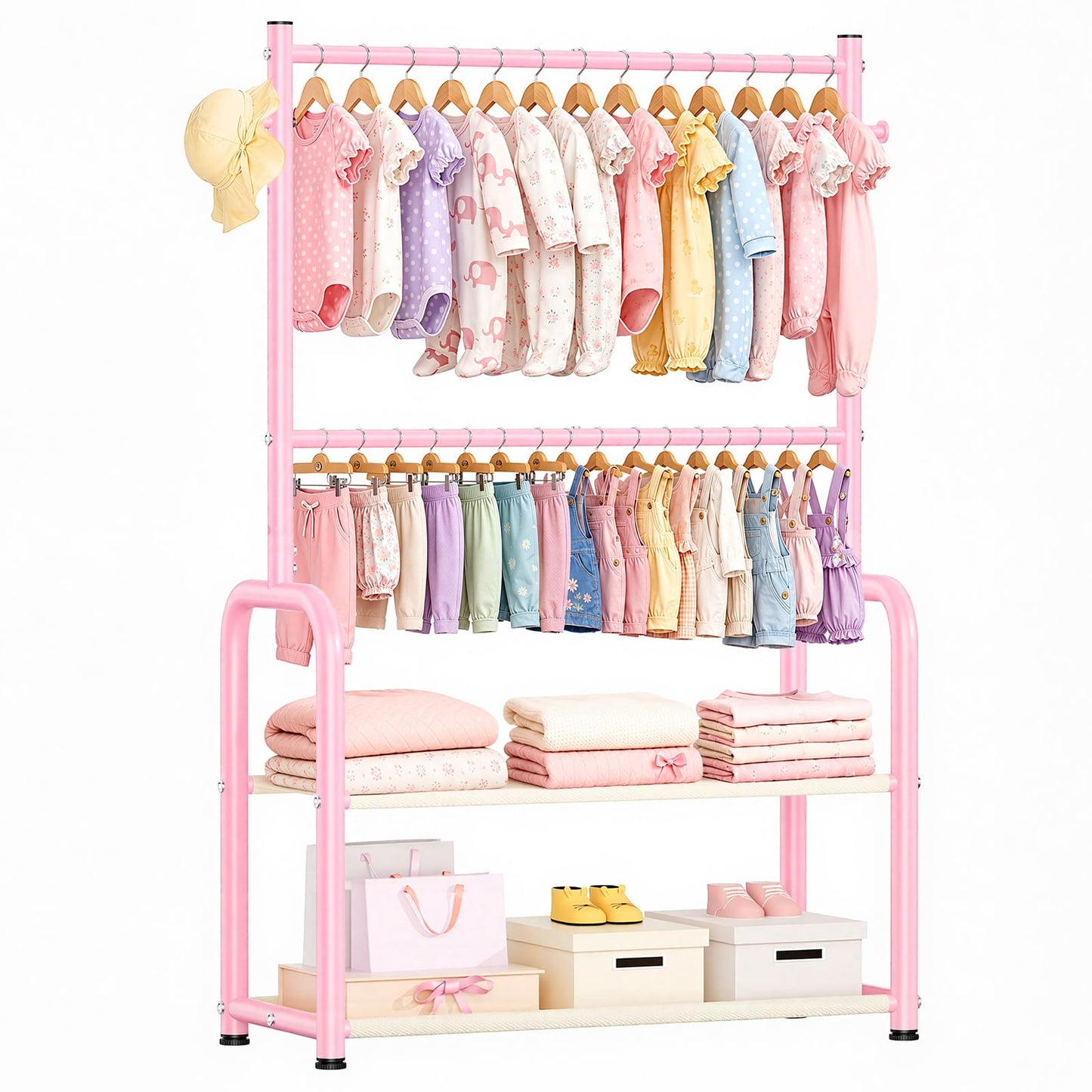 ZHKINGGS Kids Clothing Rail, Adjustable Toddler Dress Up Storage Rack, Pink