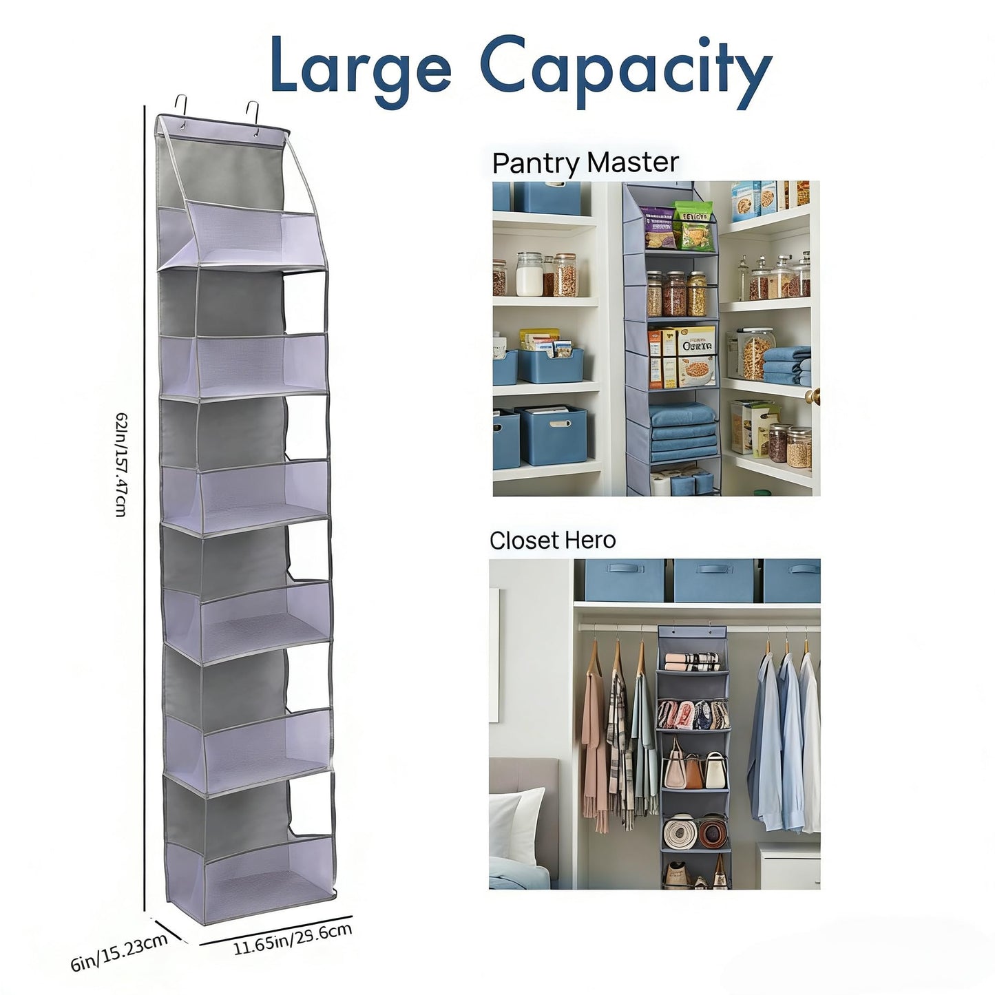 TYEQWT Over Door Hanging Organiser Grey, 6 Mesh Pockets for Bathroom