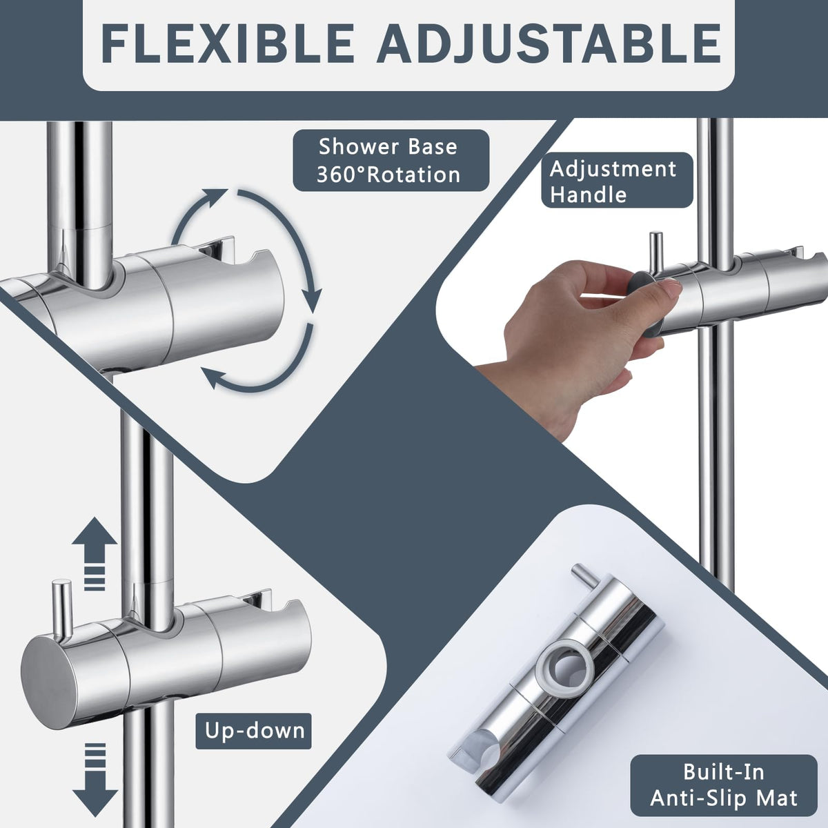 DETBOM Shower Riser Rail 70cm27.56", Segmented Wall Mounted Shower Rail, Wall Mounted Shower Rail kit, Adjustable Shower Head Holder Bar