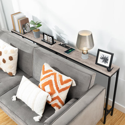 MAHANCRIS Console Table with Power Outlet, 180 CM Narrow Sofa Table, Industrial Entryway Table with USB Ports, Behind Couch Table for Entryway,