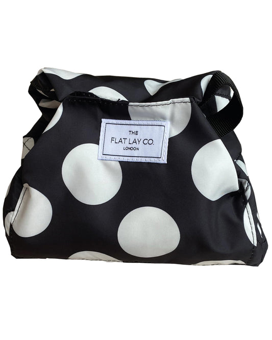 The Flat Lay Co. Makeup Bag - Double Spots Travel Drawstring Makeup Bag with Brush Holder & Large Pockets - Cosmetics Organiser Storage for Eyeshadow,