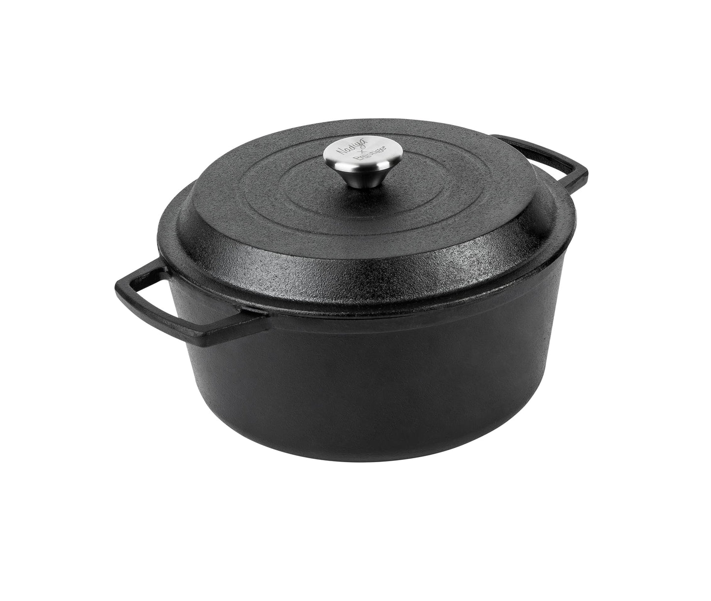 Prestige x Nadiya Cast Iron Casserole Dish with Lid - Black Cast Iron Dutch Oven Cooking Pots, 4.5L, Pre seasoned, Induction Suitable, Oven Safe &