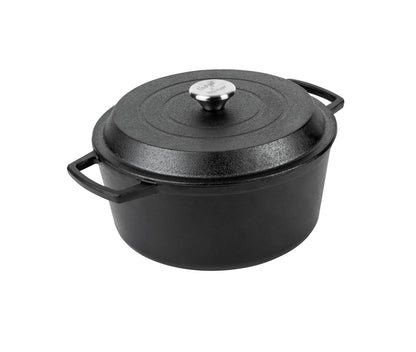 Prestige x Nadiya Cast Iron Casserole Dish with Lid - Black Cast Iron Dutch Oven Cooking Pots, 4.5L, Pre seasoned, Induction Suitable, Oven Safe &