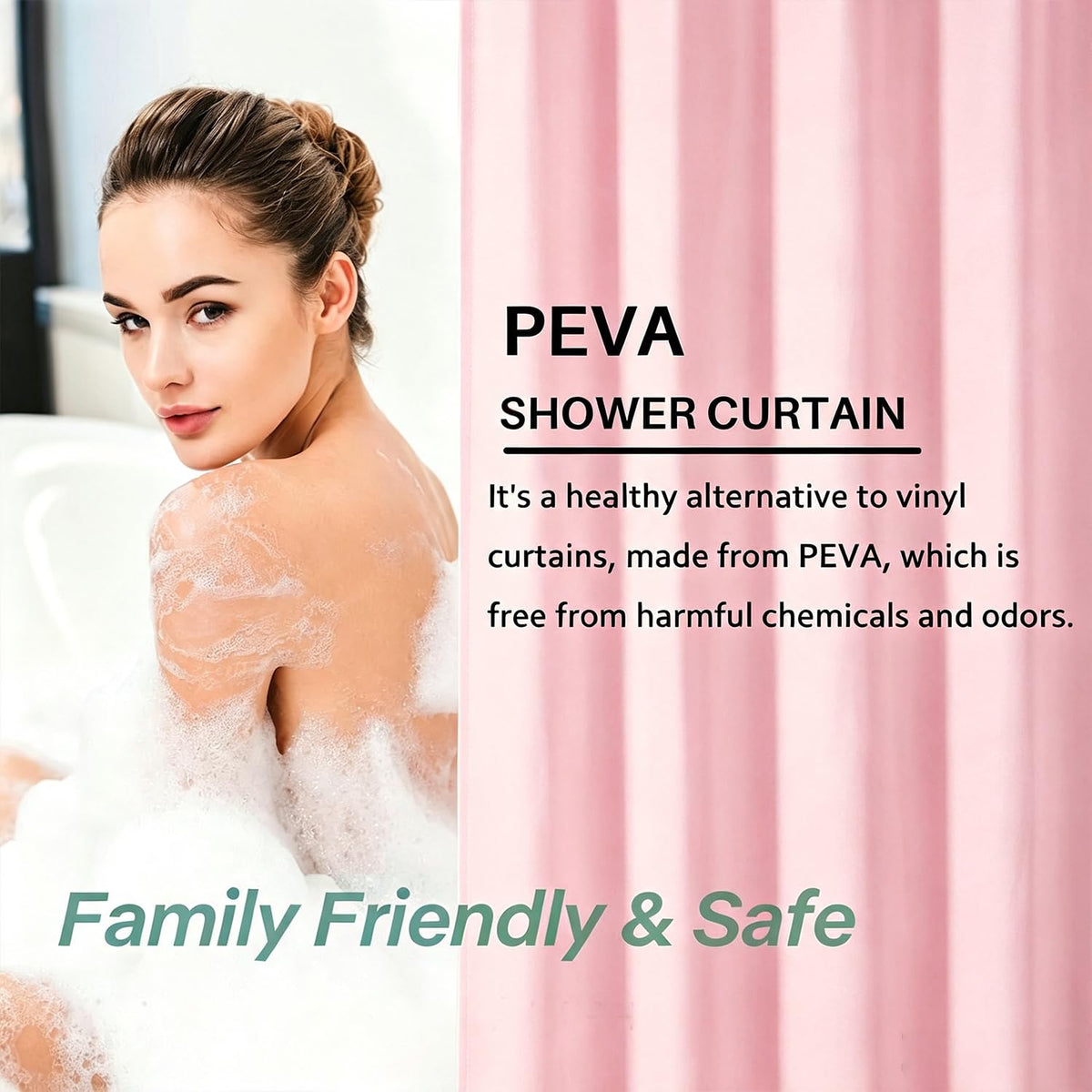 chongning Solid Colour Shower Curtain Mildew Resistant and Water Repellent, Made of PEVA 180 x 180cm for Wet Rooms, Shower, Bath Pink