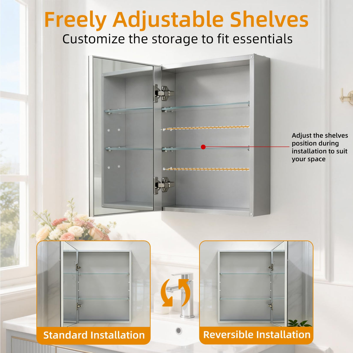 Olyvren 40 * 50 cm bathroom medicine cabinet with mirror,aluminium frame