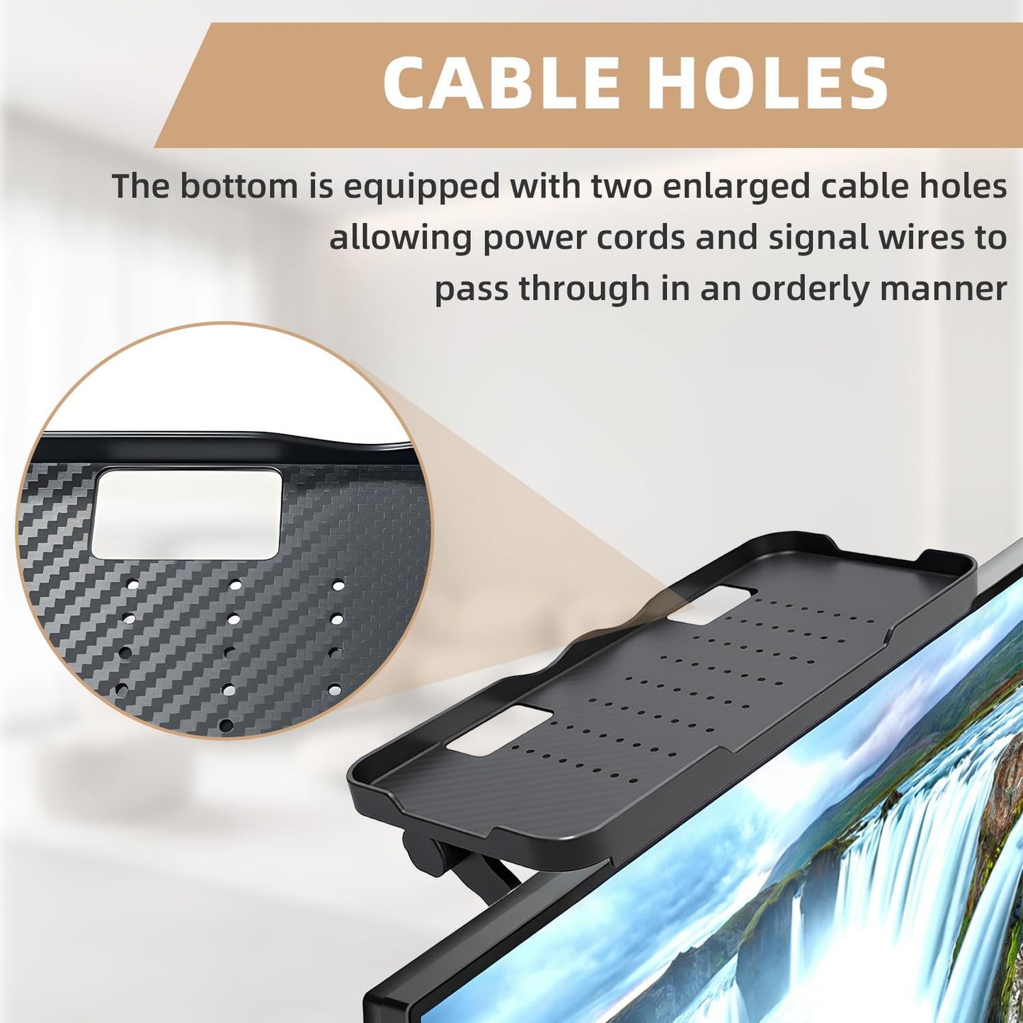 Tv Shelf, Router Stand, Tv Shelf Top with Raised Edges, Set Top Box Shelf featuring Ventilation Holes and Cable Access Holes