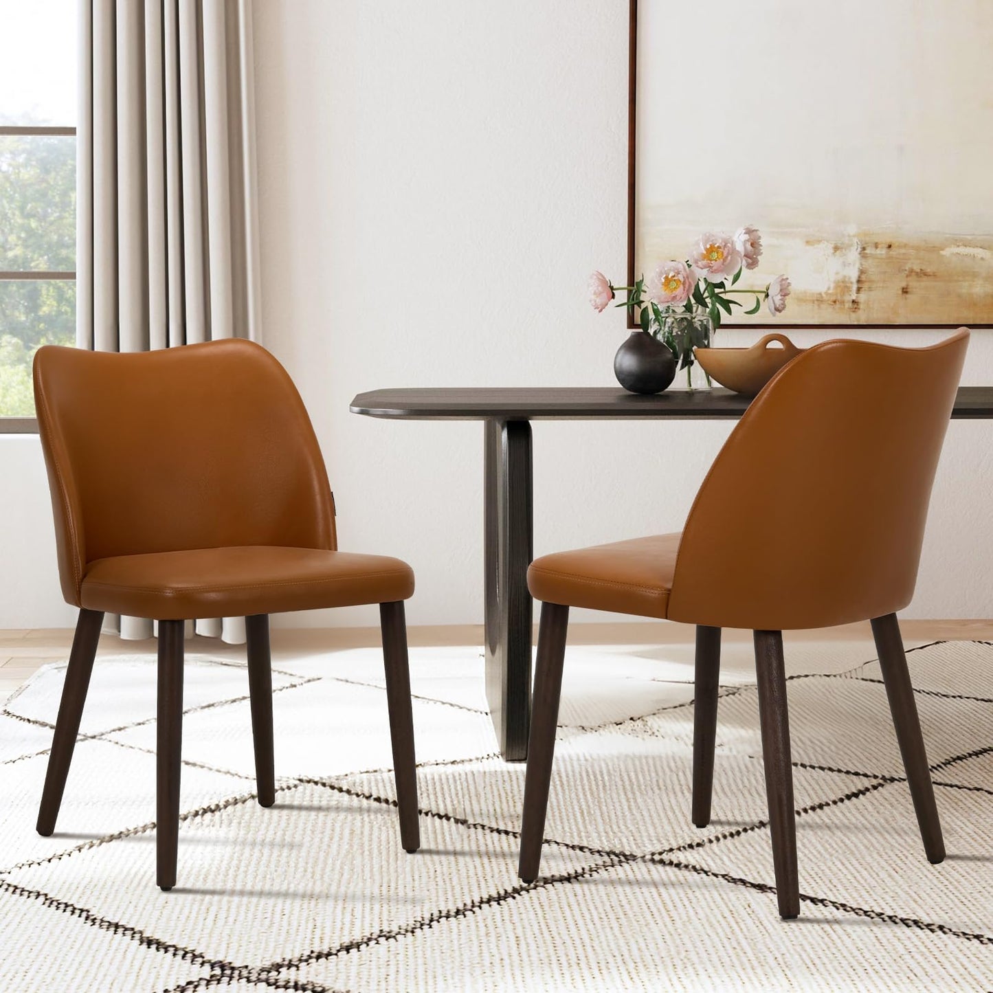 COLAMY Upholstered Dining Chairs, Modern Leather Dining Room Kitchen Side Chair with Padded Seat and Wood Legs for Restaurant/Cafe,White